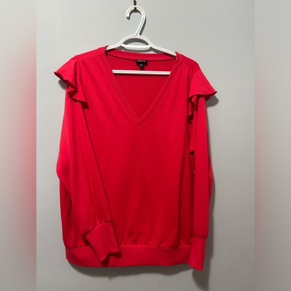 Torrid lightweight French terry V-neck ruffle shoulder sweater shirt - Picture 2 of 14
